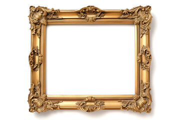 antique gold picture frame on a white background. Created with Generative AI technology