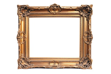 antique gold picture frame on a white background. Created with Generative AI technology