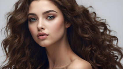 Naklejka premium Close up portrait of a beautiful woman with glowing face. Beauty product commercial photo, glamorous portrait, Generative AI