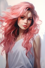 Enchanting Woman with Flowing Pink Hair Digital Art