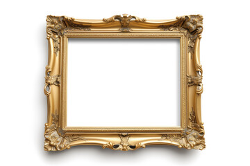 antique gold picture frame on a white background. Created with Generative AI technology