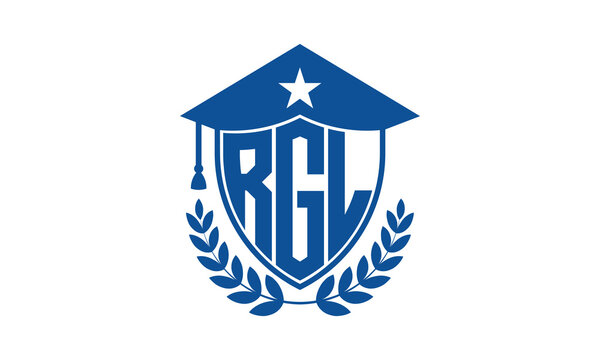 RGL three letter iconic academic logo design vector template. monogram, abstract, school, college, university, graduation cap symbol logo, shield, model, institute, educational, coaching canter, tech