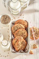Crunchy sunflower seed cookies with seeds and milk.