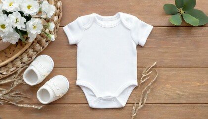 White Onesie, Romper or Bodysuit for Babies - Baby Celebration Announcement or Product Placement - Mockup for Naming