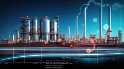 Oli and gas power plant with graphics on screen, Oil and gad industry
