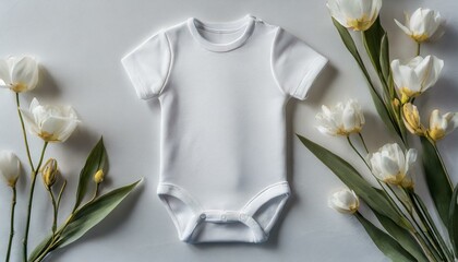 White Onesie, Romper or Bodysuit for Babies - Baby Celebration Announcement or Product Placement - Mockup for Naming
