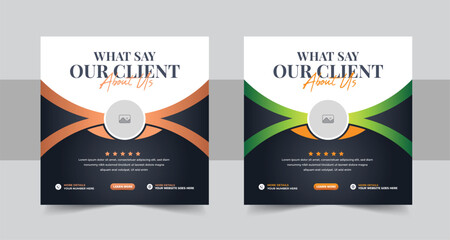 Modern customer feedback or client testimonial social media post or web banner design template - obrazy, fototapety, plakaty