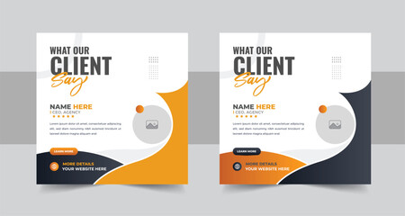 Modern client testimonial or creative customer feedback social media post or web banner layout, Customer Review banner design layout vector