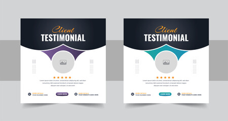 Modern business client or customer service review feedback testimonial social media post banner design template