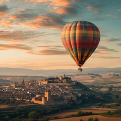 Fototapeta na wymiar Spain Segovia hot air balloon in the sky
