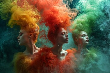 Abstract modern surreal artistic portrait of young women