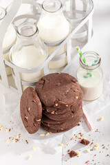 Milky and crunchy chocolate cookies as a popular sweet snack.