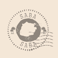 Fototapeta premium Stamp Postal of Saba island. Map Silhouette rubber Seal. Design Retro Travel. Seal Map of Saba grunge for your design. Caribbean Netherlands. EPS10