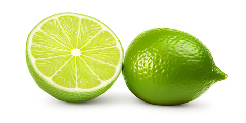 lime, Half of lime citrus fruit (lime cut) isolated on white,
