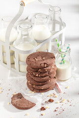 Tasty and homemade chocolate cookies as a breakfast snack.