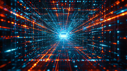 Obraz premium Technology and Science, Abstract Futuristic Design, Blue Light and Digital Cyberspace Concept