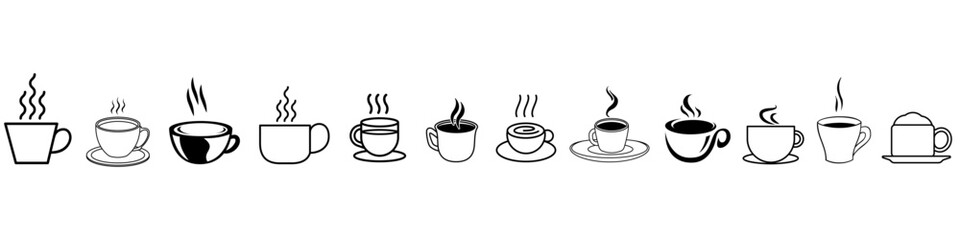 Coffee icon vector set. Hot drink illustration sign collection. Coffee house symbol. Coffee machine logo.