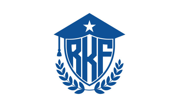 RKF three letter iconic academic logo design vector template. monogram, abstract, school, college, university, graduation cap symbol logo, shield, model, institute, educational, coaching canter, tech