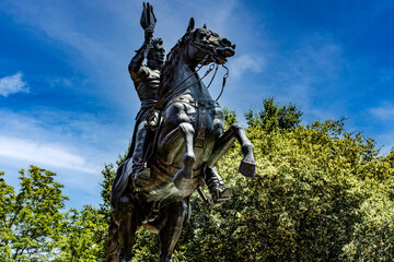 Bronze sculpture of Andrew Jackson on horseback in Lafayette Square in front of the White House in...