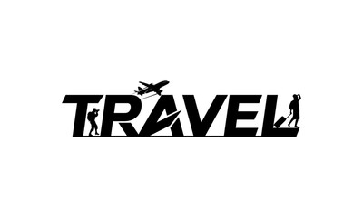 Travel and tour unique logo concept, airplane icon with people and suitcase vector template design.