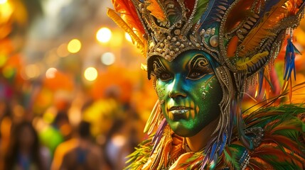 a person with a colorful face paint and feathers - obrazy, fototapety, plakaty