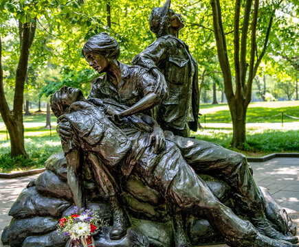 Washington DC, USA; June 2, 2023: Bronze memorial statue of women who participated in the Vietnam War, which is located on the National Mall in Washington DC, USA.