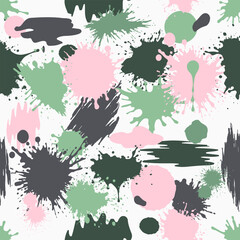 Abstract color splash, seamless pattern. Dirty spots spray paint on a white background.