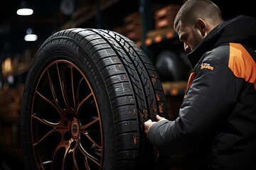 Professional mechanic changing a flat car tire in a roadside emergency situation.