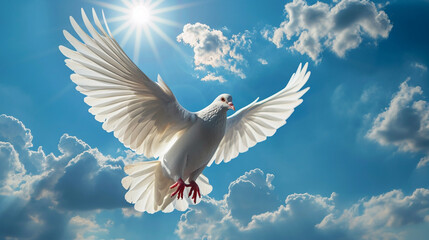 white dove on the background of a beautiful sky.