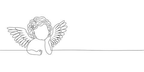 angel with wings line art style vector illustration