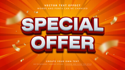 Special offer 3D editable text effect, suitable for promotion, product, headline. Discount sale fun white and red graphic style on abstract background