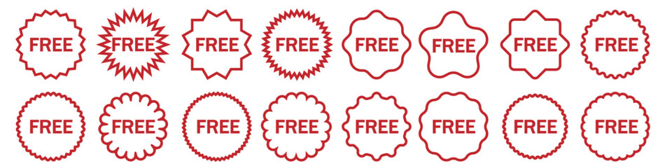 Free vector icons set. Red badge sticker illustration sign collection. Promotion and advertising.