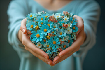 Heart with flowers, love and emotion concept, good hearted person, help and charity, mother day
 - obrazy, fototapety, plakaty