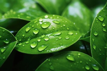 Green leaf with water droplets symbolizes environmental care and sustainability.