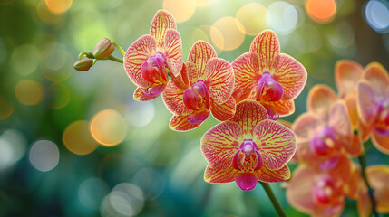 Vibrant orchids against natures backdrop.