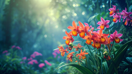 Obraz na płótnie Canvas Vibrant orchids against natures backdrop.