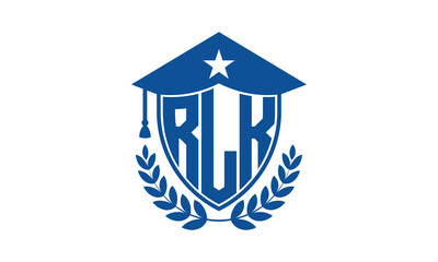 RLK three letter iconic academic logo design vector template. monogram, abstract, school, college, university, graduation cap symbol logo, shield, model, institute, educational, coaching canter, tech