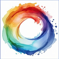 rainbow watercolor circle, Watercolor Stylized Circle in Rainbow Colors on a White Textured Background