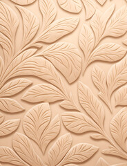 Seamless pattern of carved leaves on a light brown background