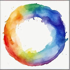 rainbow watercolor circle, Watercolor Stylized Circle in Rainbow Colors on a White Textured Background