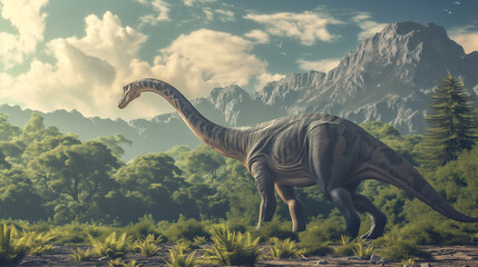 Fototapeta na wymiar AI imagination of a Argentinosaurus dinosaur. AI generated