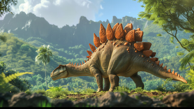 AI imagination of a Stegosaurus dinosaur. AI generated