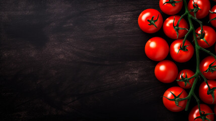 ripe, juicy tomatoes on a dark background with space for text
