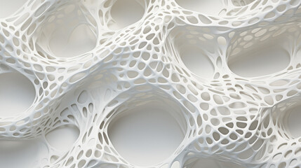 abstract 3D background with a complex network of intertwining white and gray structures resembling a grid