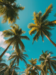Fototapeta na wymiar Golden-Hued Palm Trees Under a Sunny Sky