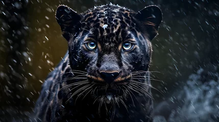 Foto auf Acrylglas Black Panther Panthera Pardus in the forest background, black jaguar, jaguar panther wilderness nature © Iwankrwn