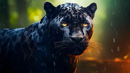 Deurstickers Black Panther Panthera Pardus in the forest background, black jaguar, jaguar panther wilderness nature © Iwankrwn