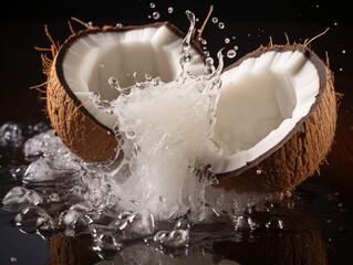 coconut with water splash - obrazy, fototapety, plakaty