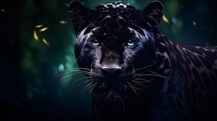 Keuken spatwand met foto Black Panther Panthera Pardus in the forest background, black jaguar, jaguar panther wilderness nature © Iwankrwn