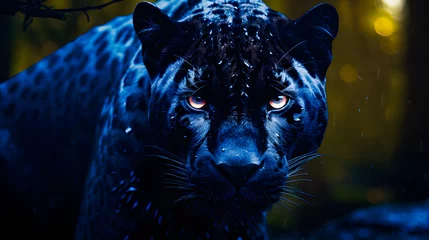 Foto op Canvas Black Panther Panthera Pardus in the forest background, black jaguar, jaguar panther wilderness nature © Iwankrwn